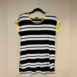 Cable & Gauge Black and White Striped Tee with Yellow Trim